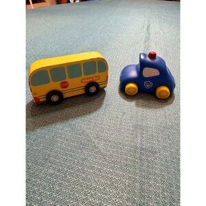 Wooden School Bus & Plastic Police Car Toy Set